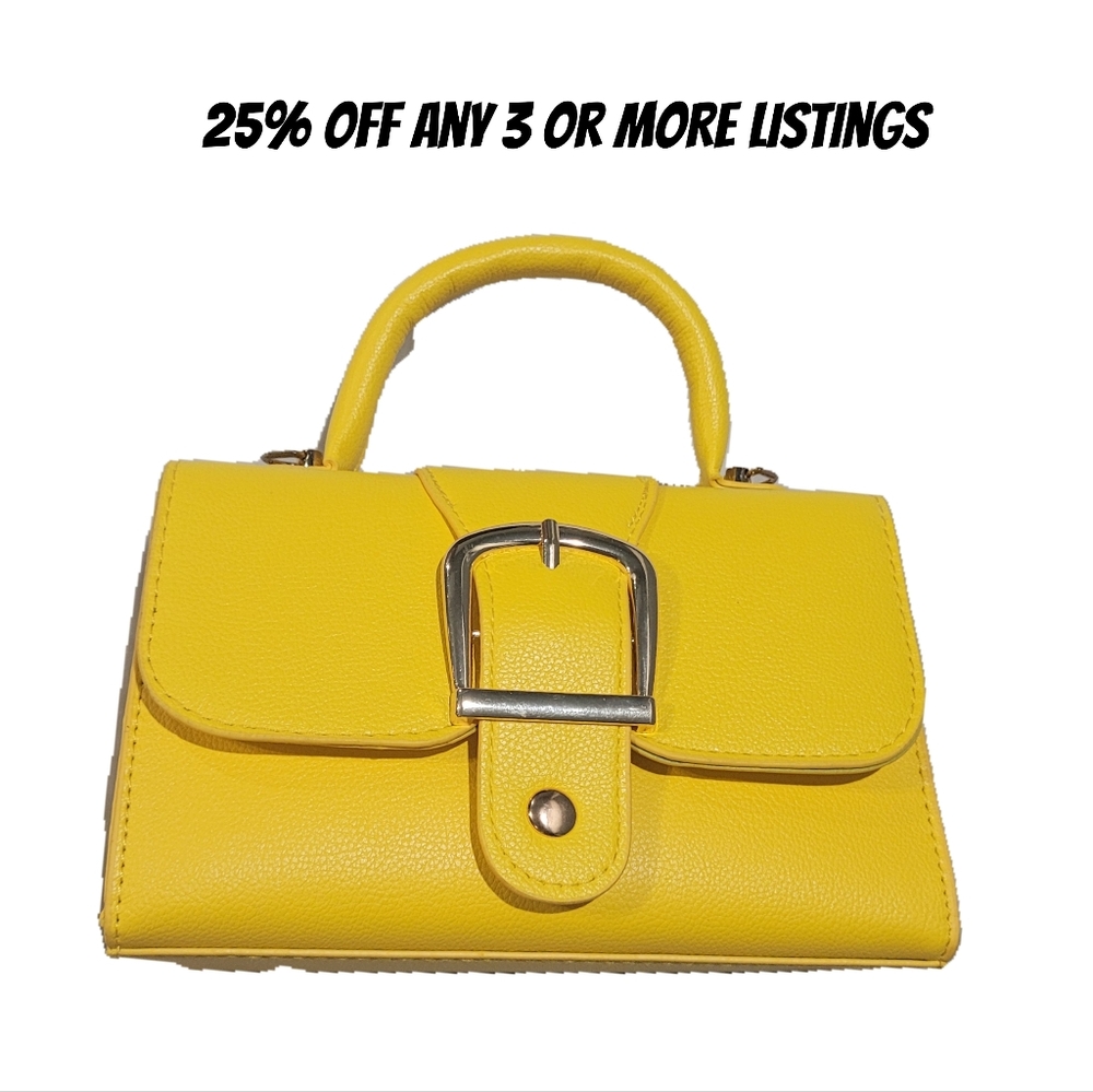 Yellow Handbag with Silver Buckle Top Handle Purse Bold Mustard Cocktail